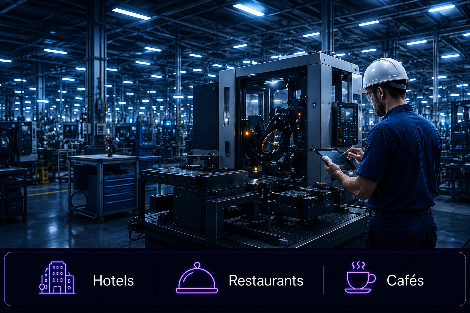 Egyptian engineer operating advanced robotic manufacturing line — industry localization