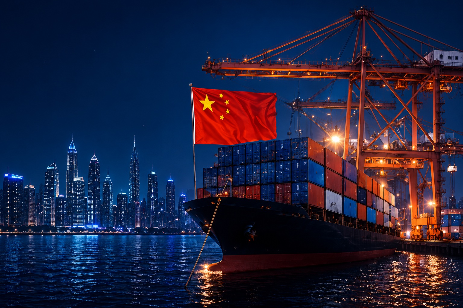 Container ship at port — global technology transfer from leading Chinese manufacturers